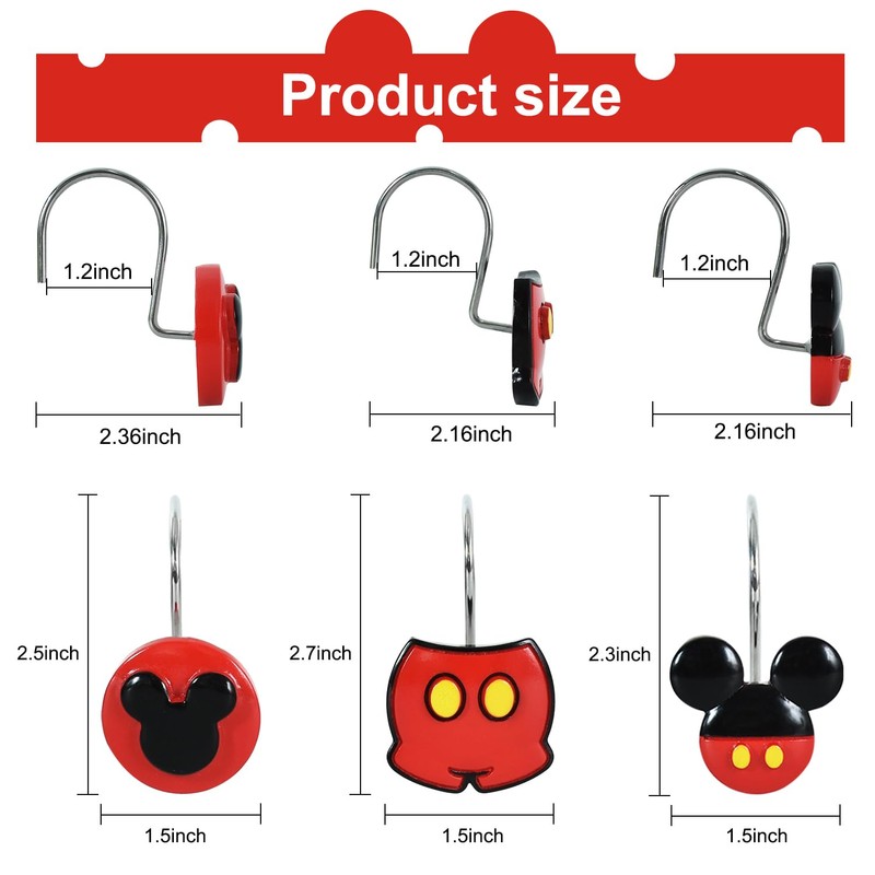 CTOHN 12 Pieces Mouse Shower Curtain Hooks Rings, Mouse Theme