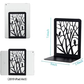 MEETOZ 1 Pair Bookends, Book Ends, Book Ends for Shelves, Heavy Duty Metal Black Bookend Support for Shelves Offices (Black Bird)