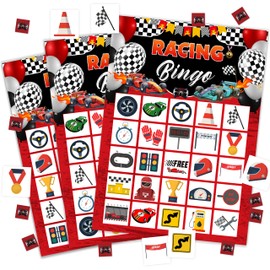 wenhihsiy Racing Bingo Game Cards for Adults, Race Car Bingo Cards Game for Family Holidays Friends Gatherings, Ideal for Racing Car Themed Party Game, 24 Players Birthday Party Supplies Favors, 016