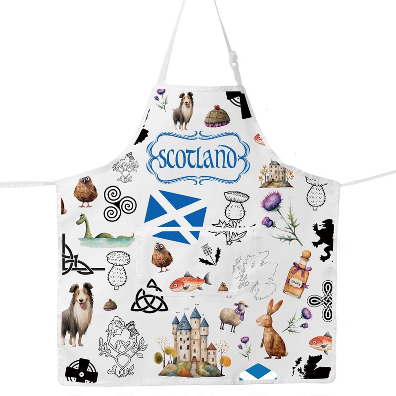 MYSOMY Scotland Kitchen Apron Scottish Highlander Apron Scottish Thistle Gifts