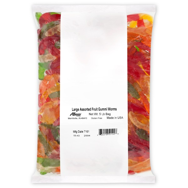 Albanese World's Best Large Assorted Fruit Gummi Worms, 5lbs of Candy