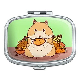 Hamster Eating Stash of Food Rectangle Pill Case Trinket Gift Box