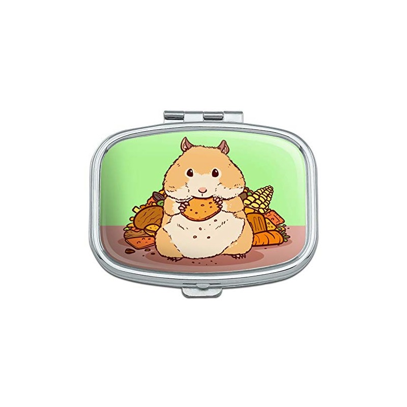 Hamster Eating Stash of Food Rectangle Pill Case Trinket Gift