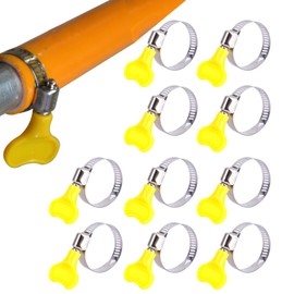 FineGood Hose Bands (Set of 10) for Fixing Sprinkler Hoses, No Tools Required, Outer Diameter: 0.6 - 1.0 inches (16 - 25 mm), Hand Tightened Hose Band, No Tools Required, Knob Type, Yellow, Strong
