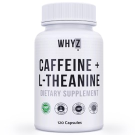 WHYZ Caffeine Pills with L-Theanine, 120 Capsules, Nootropic Stack Energy Pills, Energy Vitamins for Sustained Focus & Cognitive Function, L Theanine Caffeine Energy Supplements for Women & Men