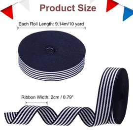 PATIKIL 3/4" Navy and White Striped Grosgrain Ribbon, 10 Yard Polyester Fabric Stripe Craft Ribbon Double Faced Design for Bow Gift Wrapping DIY Making Christmas Decorations