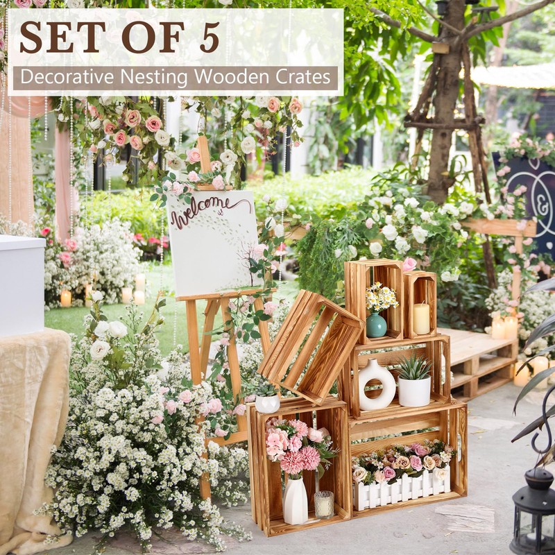CroBlissful 6 Pcs Decorative Wood Crates for Storage Display Rustic