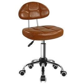 BFTOU Square Minimalist Swivel Stool with Wheel Perfect for Work SPA Shop Massage Height-Adjustable and Cost-Effective Rolling Stool Chair with Back (Brown)