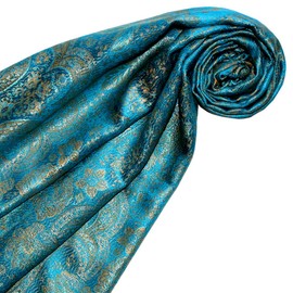 Lorenzo Cana Silk Scarf for Men Scarf 100% Silk Woven Men's Scarf Elegant Paisley Pattern Tone on Tone, turquoise gold