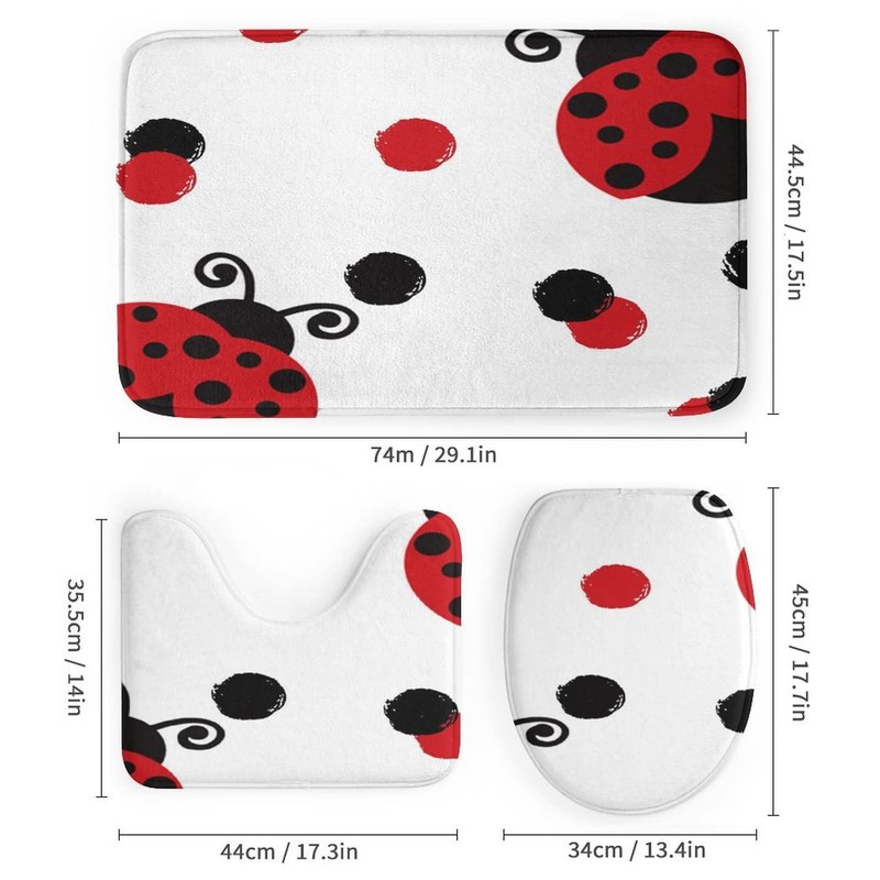 Cute Red Ladybug 4 Piece Shower Curtain Sets, Non-Slip Rugs,