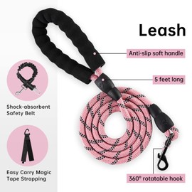 IVY&LANE No Pull Dog Harness for Large Dogs, Dog Vest Harness with Leash, Safety Belt and Storage Strap, Fully Adjustable Harness, 360° Reflective Strip, Soft Handle (Pink, XL)