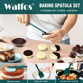 Walfos Silicone Spatula Set of 5 - (600°F) High Heat Resistant Dark Green Kitchen Scraper Spatulas, One-Pieces Seamless Design, Perfect for Cooking Mixing & Baking - BPA Free and Dishwasher Safe