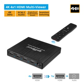 gofanco 4K 4x1 HDMI Multi Viewer (QuadView) with Remote – 4 HDMI Inputs (Devices) & 1 Output (Display), Up to 4K @30Hz, Seamless Switching, Quad/Dual/Single Modes, PCM, Audio Switching (QuadView4K)