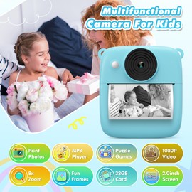 CalineGam CalineGam Kinderkamera Sofortbildkamera, 48MP Sofortbildkamera Kinder mit 32GB Karte & Druckpapier, 1080P Digitalkamera Kinder, Geschenke für Jungen und Mädchen 3-12 Jahre (Blau)