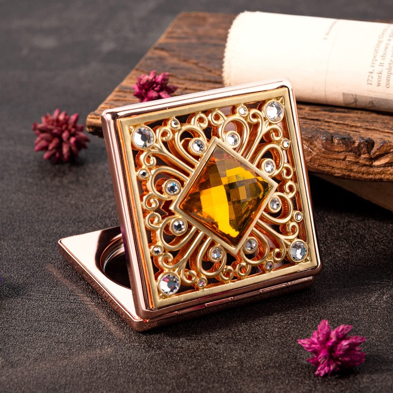 HAPUTDY Mini espejo de maquillaje elegante, portátil 1X/2X lupa (rosa)