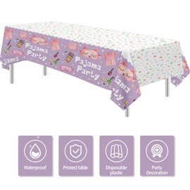 HIPVVILD Sleepover Party Supplies Tablecloth for Girls, Pajama Party Decorations Table Covers, Sleep Over Theme Slumber Decorations Table Cloth for Birthday Baby Shower, 3 Pack, 54in x 108in
