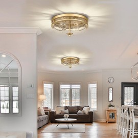 Edwarmlux Flush Mount Ceiling Lights, 2-Light Farmhouse Close to Ceiling Light, Industrial Ceiling Lighting Fixture for Kitchen Hallway Bedroom Living Room Stairways Porch (Gold)