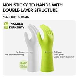 Vgo... Heavy Duty Cleaning Gloves Lined Nylon, Household Gloves Reuseable in TPE Latex Free, Thicker Antislip Washing Up Gloves for Kitchen Bathroom Gardening Painting, with Flower Flavor, 1 pair