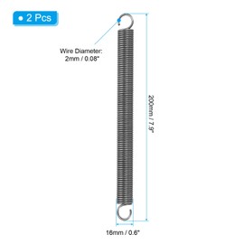 PATIKIL Extension Spring, 2pcs Wire Diameter 0.08", OD 0.6", Free Length 7.9" Spring Steel Dual Hook Tension Springs for Lawn Tractor Home Repairs DIY, Grey