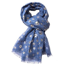 LilyRosa® Paw Print Scarf Rose Gold Foil Ladies Dog Cat Dogs Cats Grey Teal Green Blue Purple (Blue)