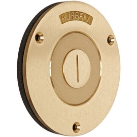 Hubbell Wiring Systems S2525 Brass Round Floor Box Combination Single Service Cover, 3-7/8" Diameter, 2-1/8" x 3/4" Opening