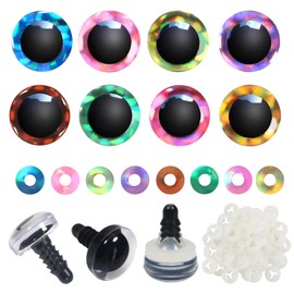 TOAOB 32pcs 12mm Glitter Safety Eyes Mixed Colors Crafts Crochet Eyes with Washers for Amigurumis Stuffed Animals DIY Puppet Bear Doll Making