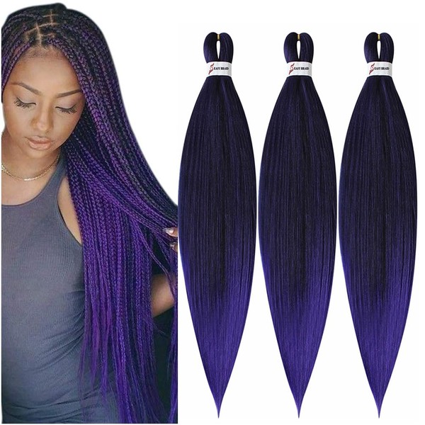 BALINGHAIR Pre Stretched Braiding Hair Ombre Purple Braiding Hair Yaki