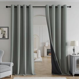 Beauoop Blackout Curtains for Living Room Grey Curtains 90 Drop Herringbone Textured Eyelet Curtain for Bedroom Thermal Insulated Noise Reducing Window Curtain Drapes 2 Panels