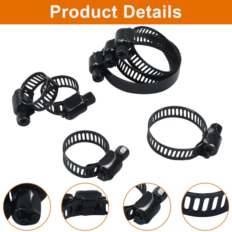 Litoexpe 60 Pack Black Hose Clamps, Stainless Steel Worm Gear