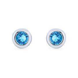.50 Ct London Blue CZ Bezel Set Small Round Stud Earrings .925 Silver Simulated Topaz Cubic Zirconia .925 Sterling Silver