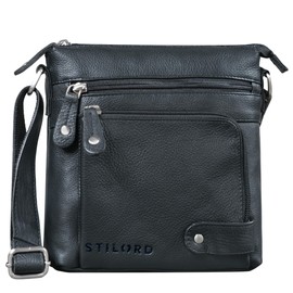 STILORD 'Cameron' Kleine Leder Umhängetasche Vintage Messenger Bag Ledertasche DIN A5 8,4 Zoll Tablettasche Handtasche Cross Body Bag Retro Ledertasche, Farbe:schwarz