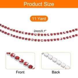 sourcing map 11 Yard Crystal Rhinestone Close Chain Trim, Crystal Rhinestone Diamond Strips for Jewelry Making, Rhinestone Bling Sewing Embellishments, Red Rhinestone with Silver Base