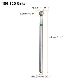HARFINGTON 12pcs 100-120 Grits Diamond Grinding Bit 3.5mm Ball Head 2.35mm Shank 3.5mm Length Stone Sanding Drill Bits Rotary Tool for Ceramic Glass Nails Grinding Polishing