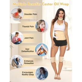 Castor Oil Pack Wrap, 9pcs Reusable Organic Cotton Castor Oil Pack Kit for Shoulder Neck Waist Chest Knee and Feet - Adjustable Compress Castor Oil Wrap Pads for Entire Body, Anti-Oil Leak