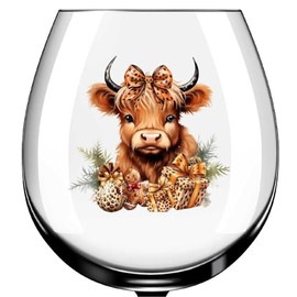 x12 Christmas Highland Cow Glass Vinyl Decal Stickers Colour ad118