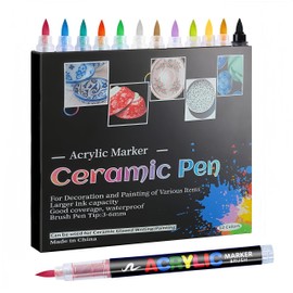 LMMINBZ Acrylic Marker Ceramics Pens - Ceramic Paint Brush Pen for Porcelain,Mugs,Both Glazed and Unglazed Ceramics Permanent Marke(12 Colors)