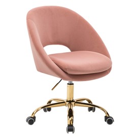 TINA'S HOME Modern Velvet Office Chair with with Adjustable Swivel, Comfy Upholstered Desk Chair with Open Back, Small Cute Chair for Living Room Study Vanity, Pink
