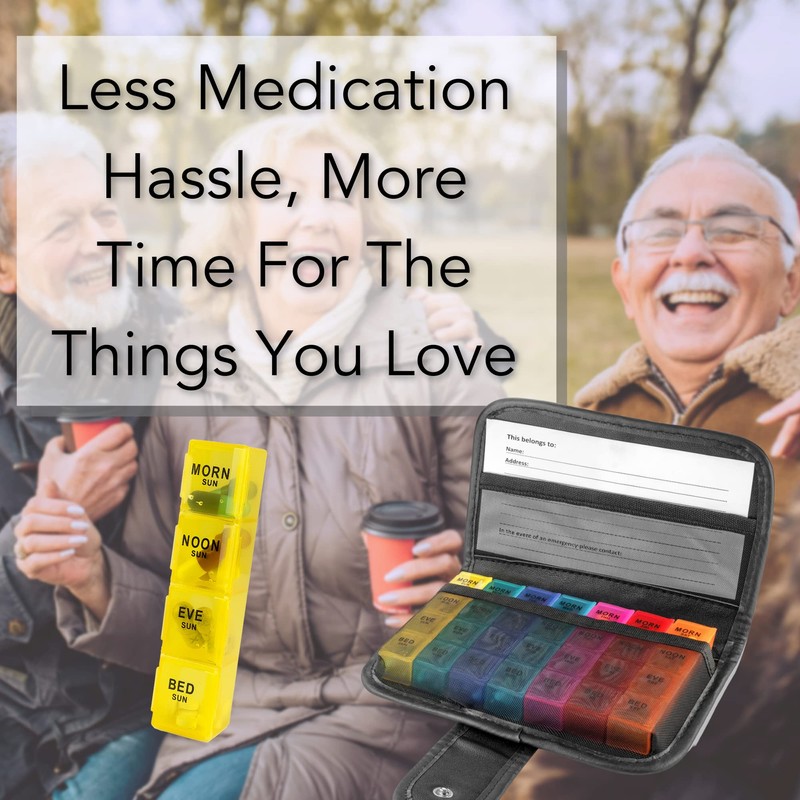 Tabtime Black Pill/Tablet Wallet, Weekly 7 Day Pill Box Organiser