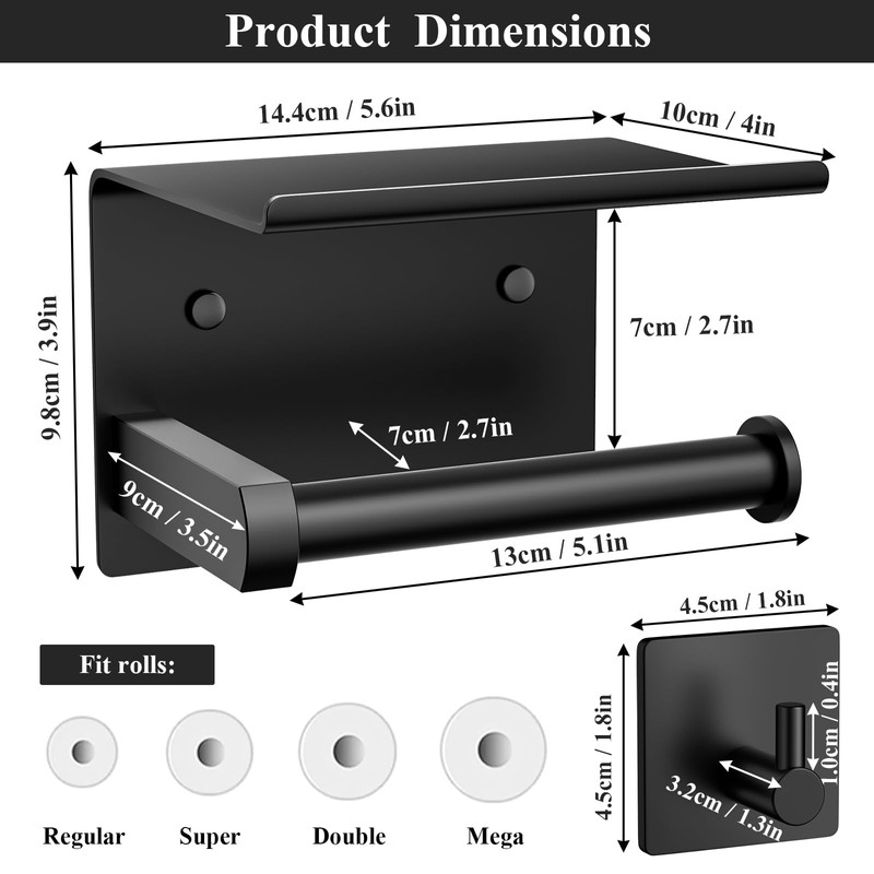 Tindbea Toilet Paper Holder with Phone Shelf + Towel Robe