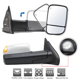 ReYee Towing Mirrors fit for 2002-2008 Dodge Ram 1500, 2003-2009 Dodge Ram 2500 3500 Pickup Truck with Power Adjust Heated LED Turn Signal Puddle Light Manual Folding Chrome LH RH