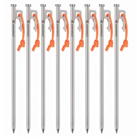 AVOFOREST Titanium Pegs, Thick Head, 7.9, 9.8, 11.8 inches (20, 25, 30 cm), 2 Pieces, 6 Pieces, 8 Pieces, 16 Pieces, Lightweight, High Strength, Corrosion Resistant with Reflective Rope, For Camping