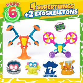 SUPERTHINGS RIVALS OF KABOOM Neon Power Series - Includes 4 (1 Silver Plated Captain) and 2 Exoskeletons, Pack 3 of 6