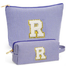 Fohufo Initial Travel Toiletry Bag for Women - Travel Essentials, Travel Makeup Bag Cosmetic Make up Bag Birthday Gifts for Women, Blue Letter R