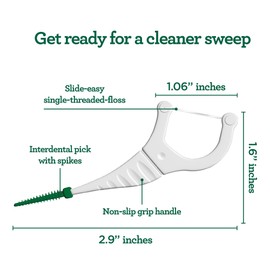 GuruNanda 2 in 1 Dental Floss Picks for Oral Care, PFAS Free – Non-Slip Grip, Slide Easy, No Break or Shred Flosser with Interdental Pick for Healthy Teeth & Gums – Mint Flavor, 300 Count (1 Pack)