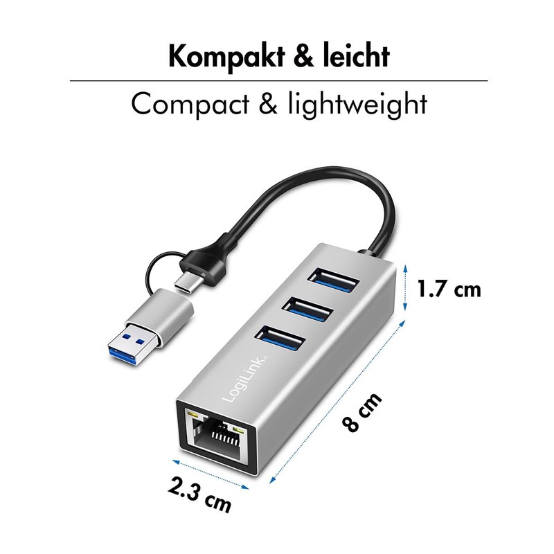 LogiLink UA0440 USB-C 3.2 Gen 1 Hub to 5G Ethernet