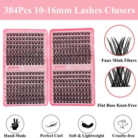 GGOKOK Lash Clusters Wispy Eyelash Clusters 384pcs 10-16mm Cluster Eyelash Extensions Natural Volume Lash Extensions DIY Individual Lashes Clusters with Soft Thin Band(G08)