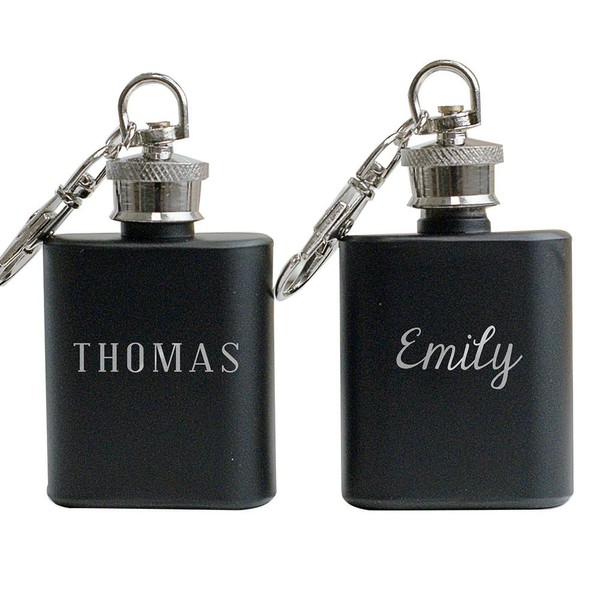 Any Name Engraved Mini Flask Key Chain, Steel, 1 oz,