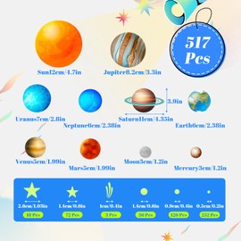 Glow in the Dark Stars, 517 Pieces, Glow in the Dark Stars and Moons Wall Stickers for Wall Decoration in Children's Room, Bedroom and Living Room (Green)