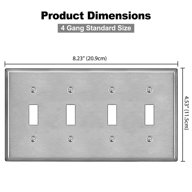 BESTTEN 4 Gang Toggle Switch Metal Wall Plate with Ｗhite
