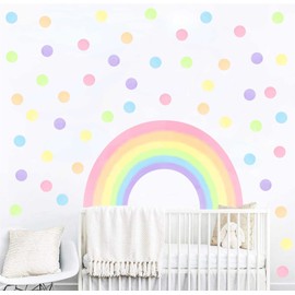 Colorful Rainbow Wall Decals Large Rainbow Wall Stickers Circle Polka Dots Wall Stickers Watercolor Rainbow Wall Decals for Girls Bedroom Nursery Kids Room